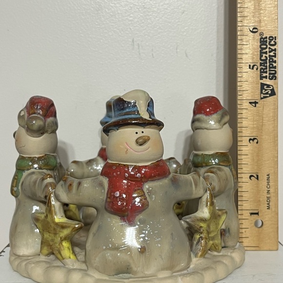 Kirklands Potters Garden II Snowmen Pottery Candle Holder Round 4.5” T x 6” Diam - Picture 10 of 11
